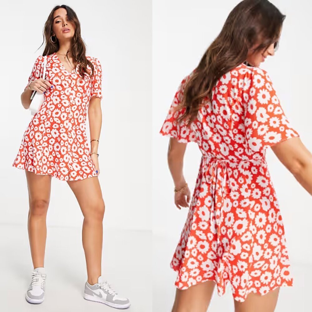 NWT New ASOS Button Front Red Floral Dress Size 12